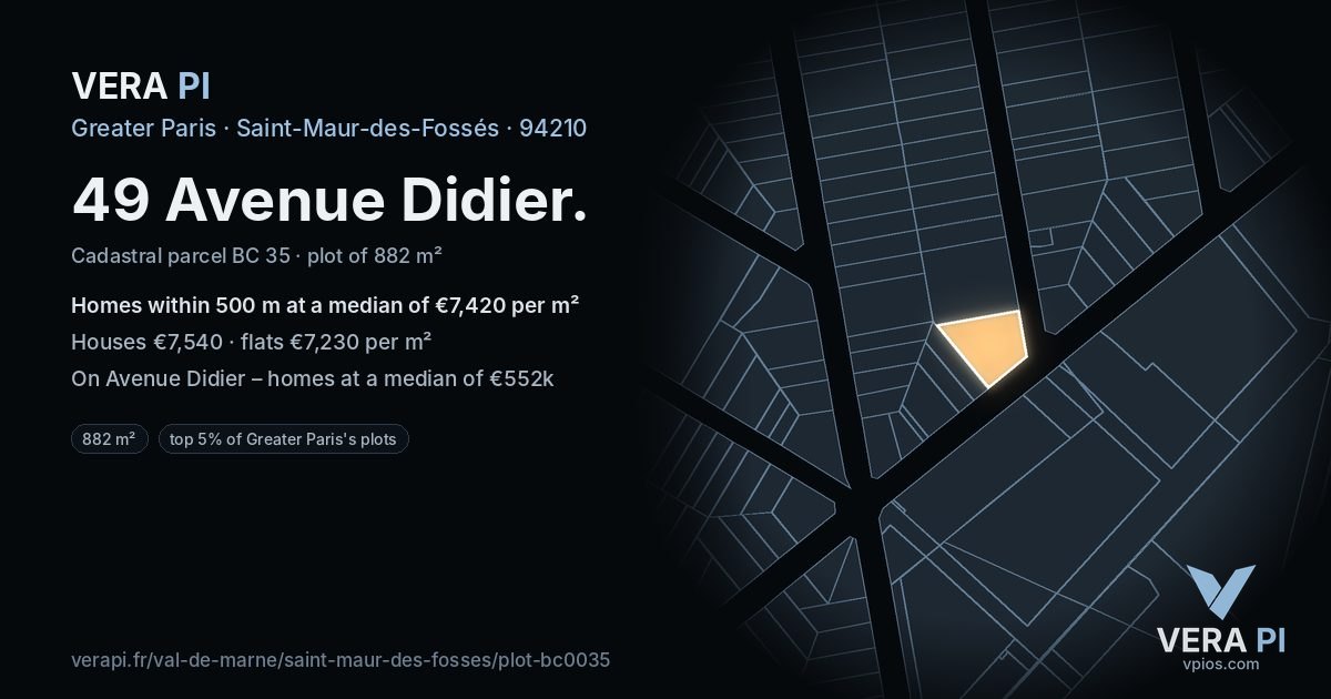 49 Avenue Didier, Saint-Maur-des-Fossés at night – the plot lit, the parcels around coloured by the prices near them