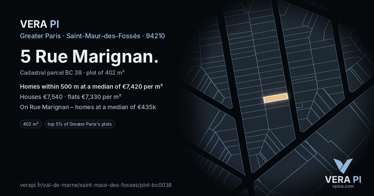 5 Rue Marignan, Saint-Maur-des-Fossés at night – the plot lit, the parcels around coloured by the prices near them