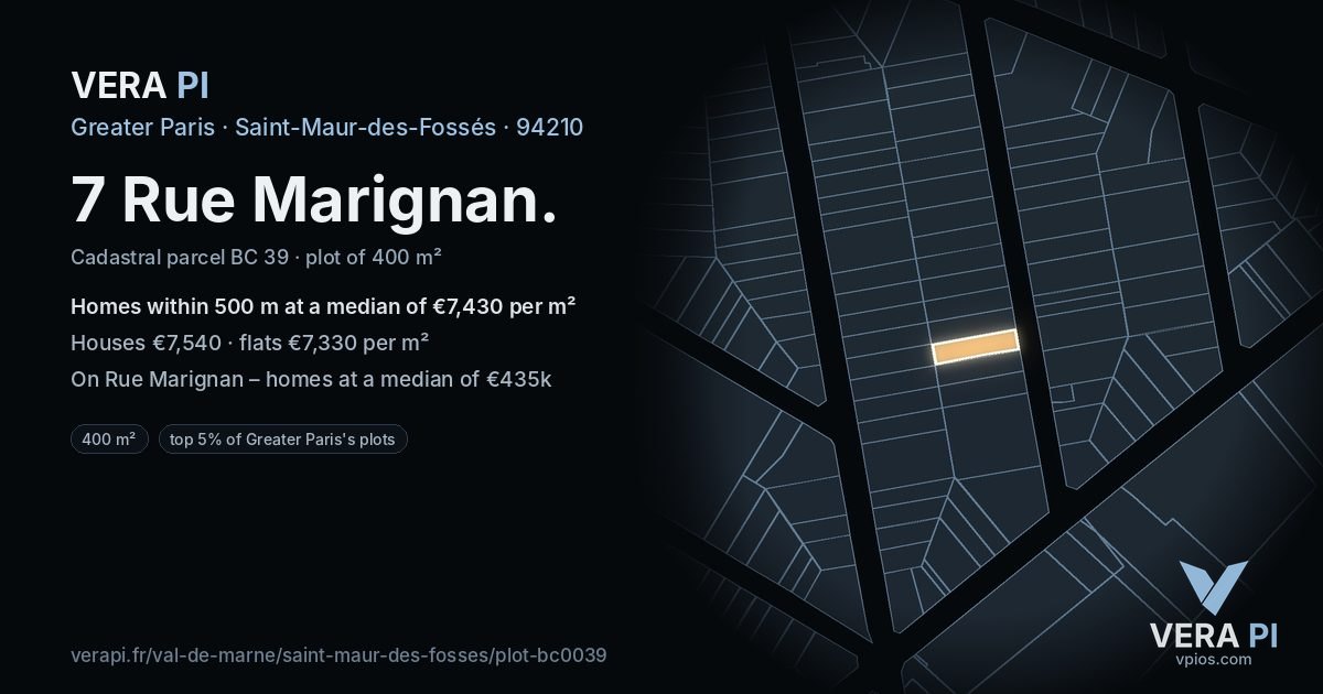 7 Rue Marignan, Saint-Maur-des-Fossés at night – the plot lit, the parcels around coloured by the prices near them
