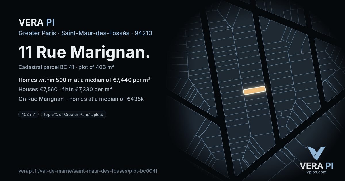 11 Rue Marignan, Saint-Maur-des-Fossés at night – the plot lit, the parcels around coloured by the prices near them
