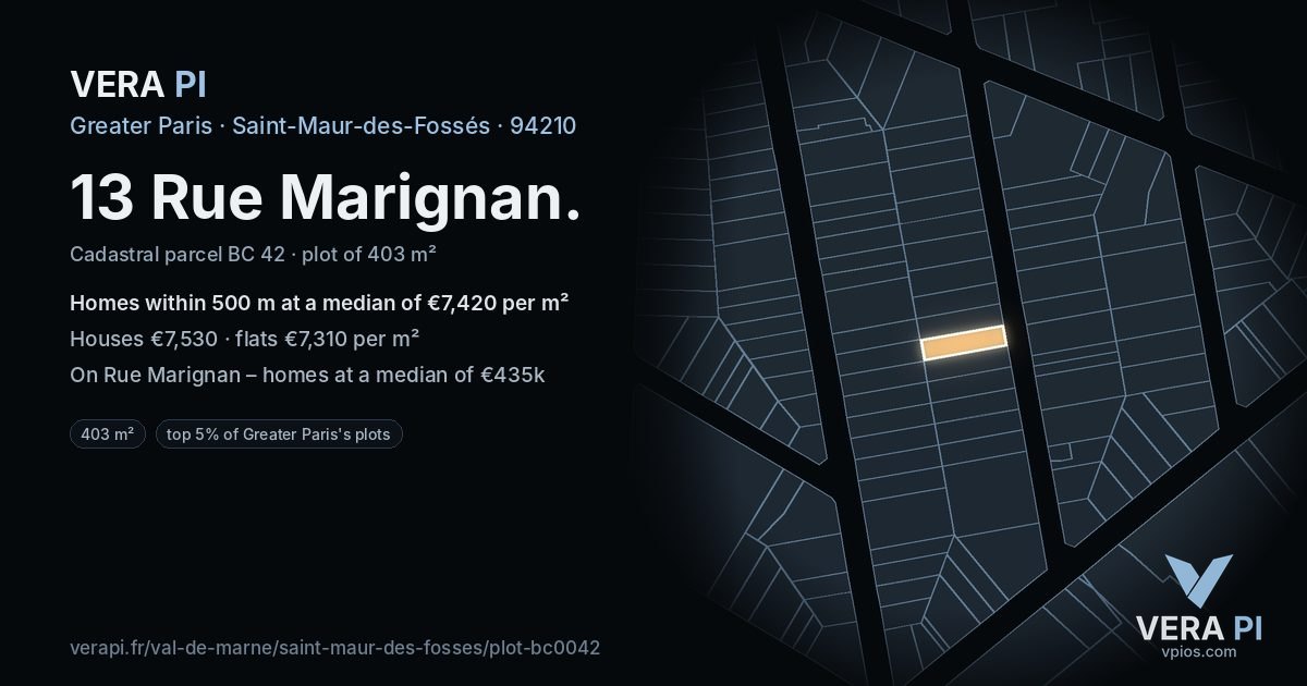 13 Rue Marignan, Saint-Maur-des-Fossés at night – the plot lit, the parcels around coloured by the prices near them