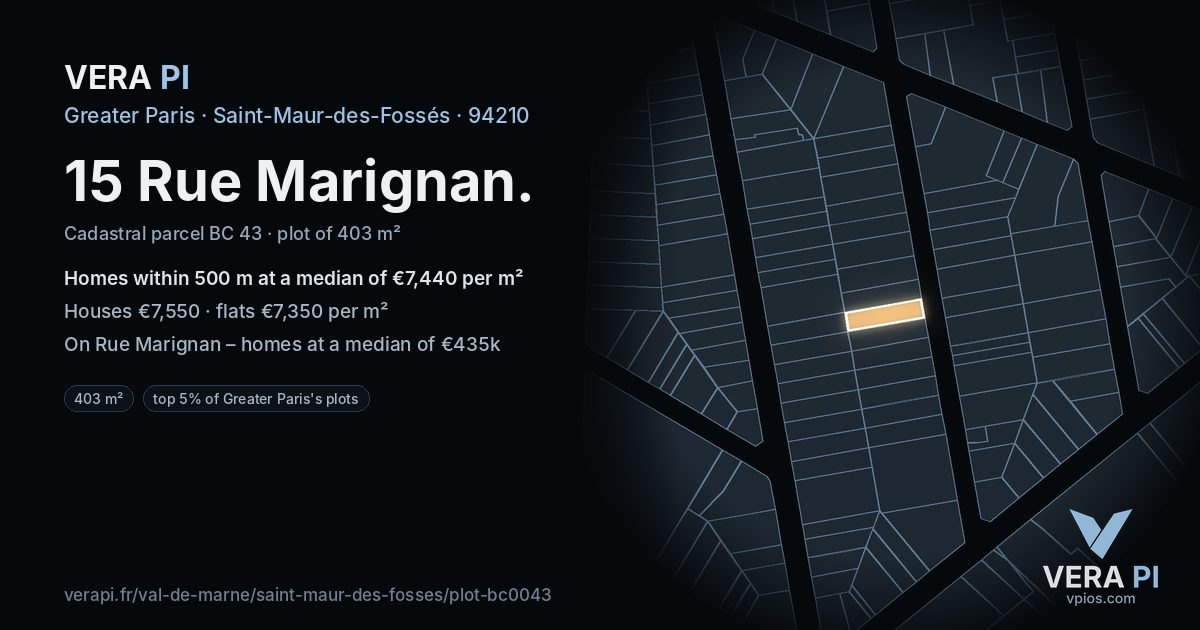 15 Rue Marignan, Saint-Maur-des-Fossés at night – the plot lit, the parcels around coloured by the prices near them