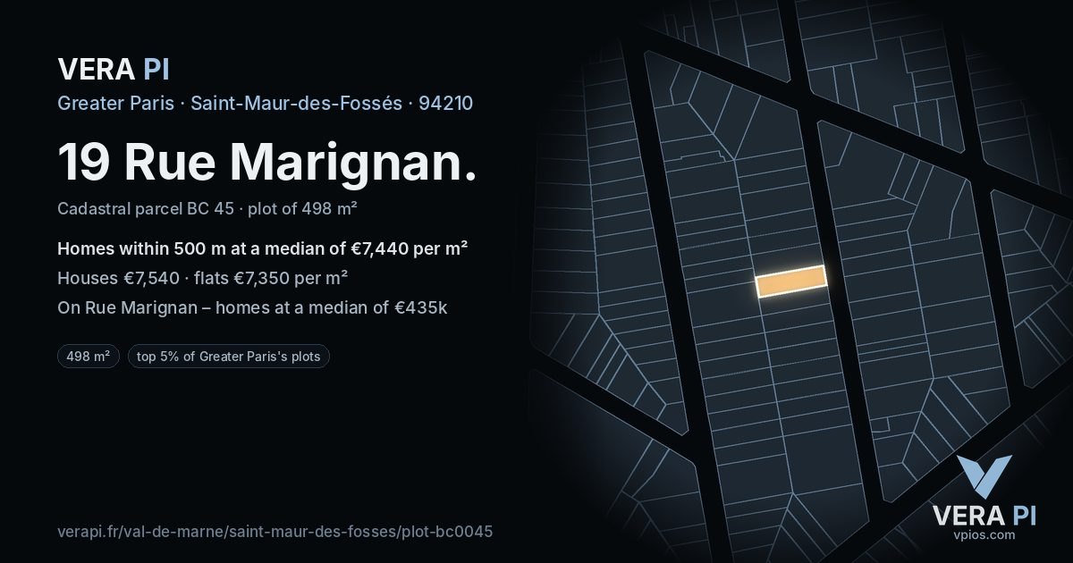 19 Rue Marignan, Saint-Maur-des-Fossés at night – the plot lit, the parcels around coloured by the prices near them