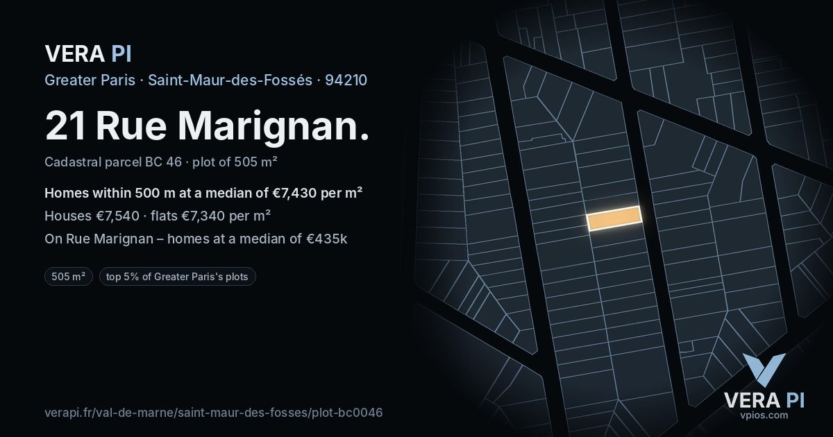 21 Rue Marignan, Saint-Maur-des-Fossés at night – the plot lit, the parcels around coloured by the prices near them
