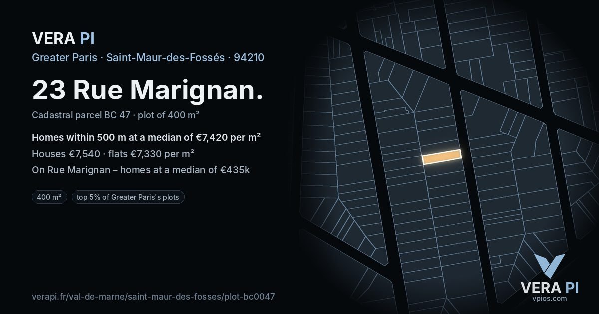 23 Rue Marignan, Saint-Maur-des-Fossés at night – the plot lit, the parcels around coloured by the prices near them