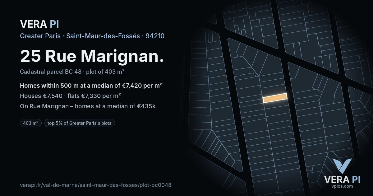 25 Rue Marignan, Saint-Maur-des-Fossés at night – the plot lit, the parcels around coloured by the prices near them