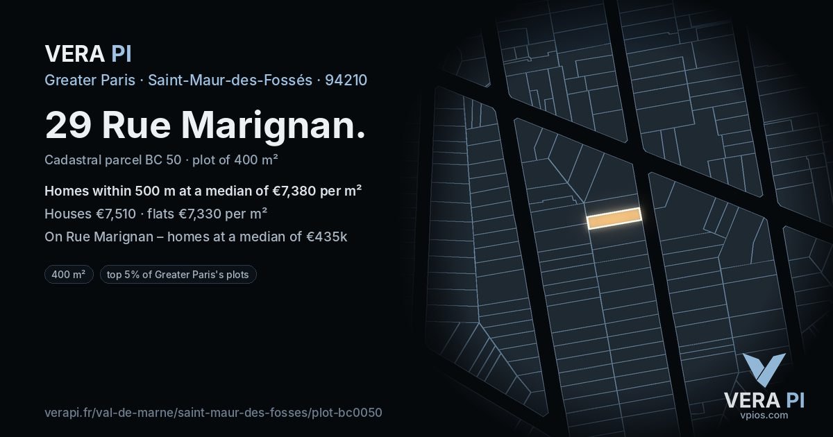 29 Rue Marignan, Saint-Maur-des-Fossés at night – the plot lit, the parcels around coloured by the prices near them