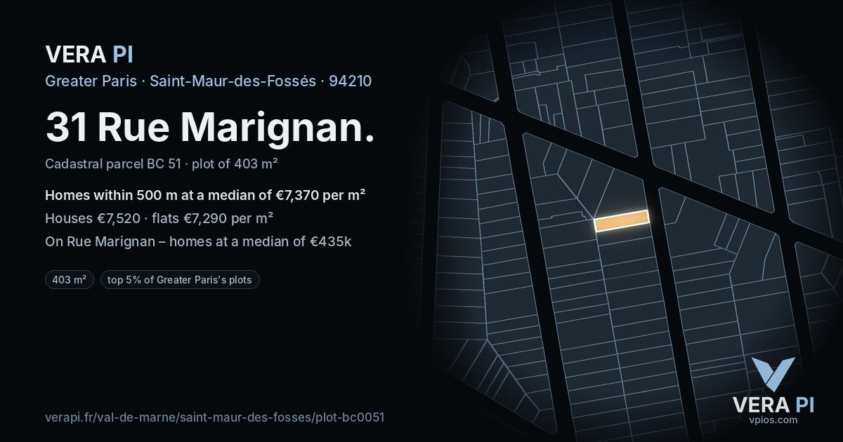 31 Rue Marignan, Saint-Maur-des-Fossés at night – the plot lit, the parcels around coloured by the prices near them