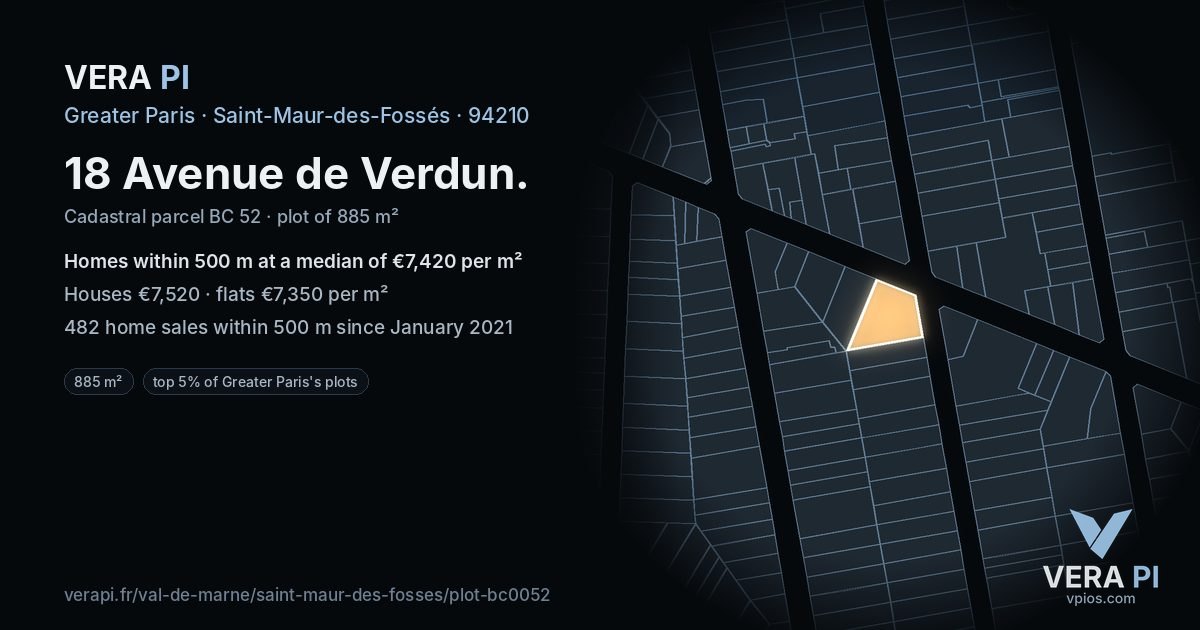 18 Avenue de Verdun, Saint-Maur-des-Fossés at night – the plot lit, the parcels around coloured by the prices near them