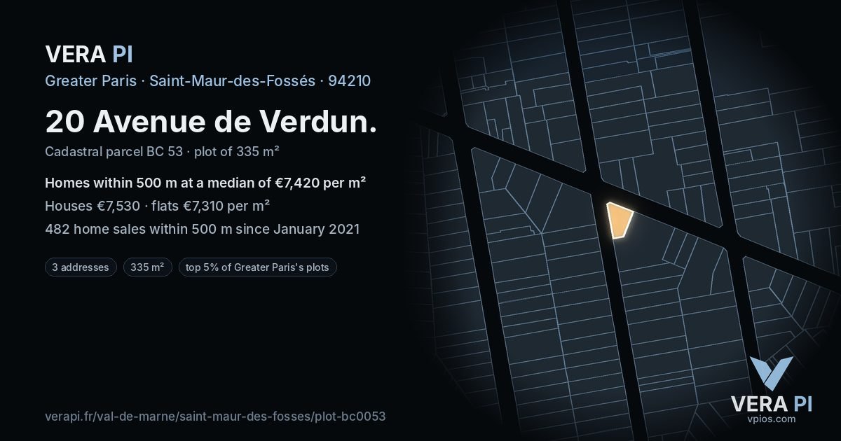 20 Avenue de Verdun, Saint-Maur-des-Fossés at night – the plot lit, the parcels around coloured by the prices near them