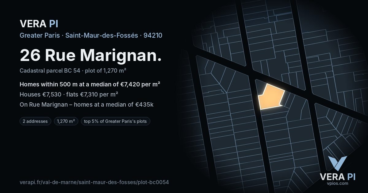26 Rue Marignan, Saint-Maur-des-Fossés at night – the plot lit, the parcels around coloured by the prices near them