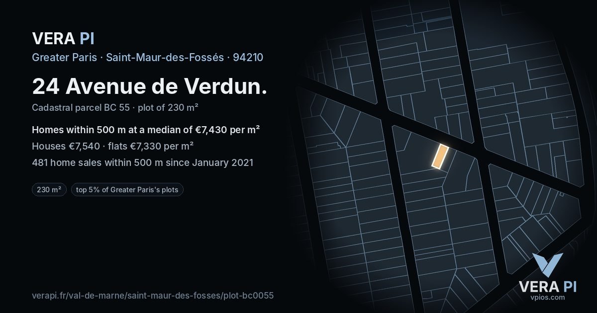 24 Avenue de Verdun, Saint-Maur-des-Fossés at night – the plot lit, the parcels around coloured by the prices near them
