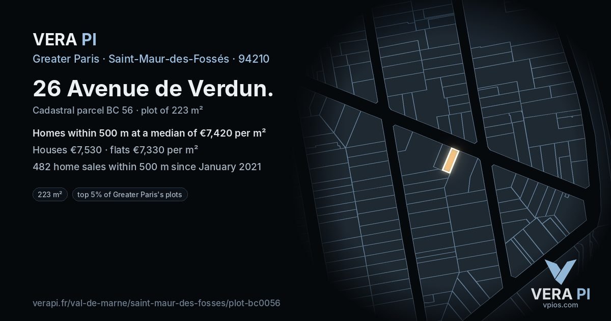 26 Avenue de Verdun, Saint-Maur-des-Fossés at night – the plot lit, the parcels around coloured by the prices near them