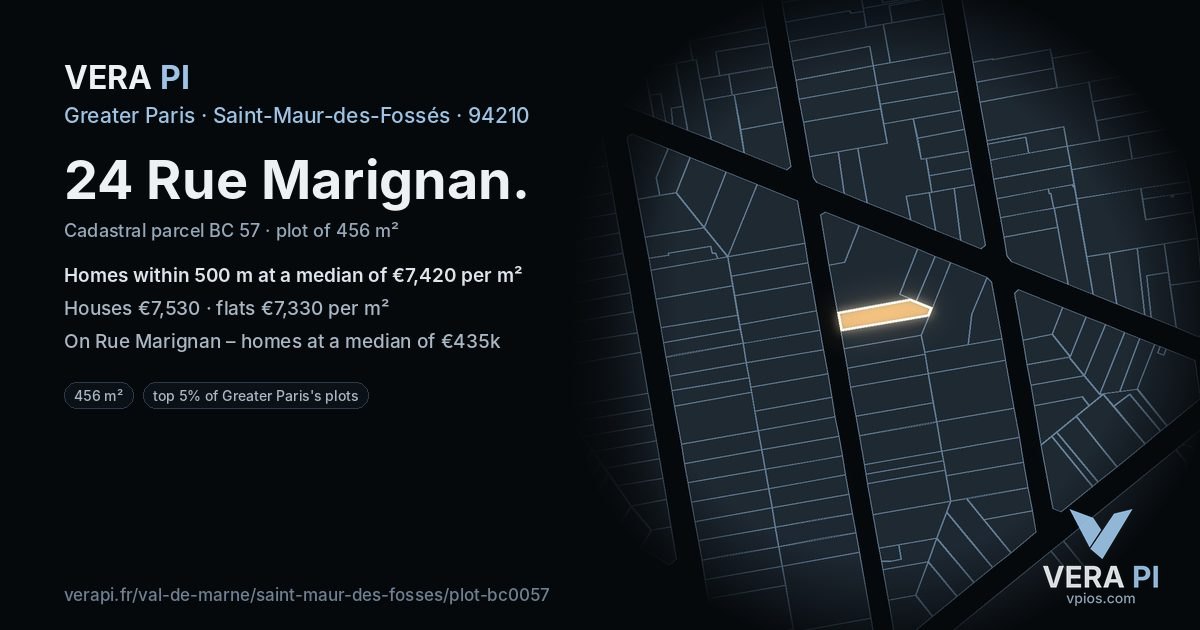 24 Rue Marignan, Saint-Maur-des-Fossés at night – the plot lit, the parcels around coloured by the prices near them