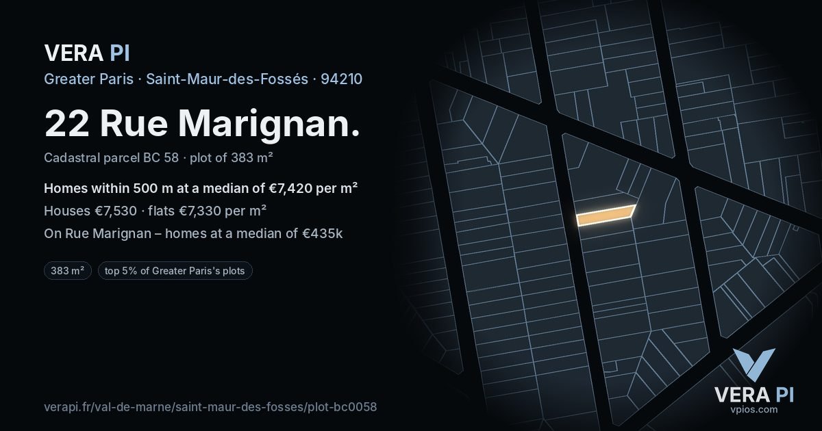 22 Rue Marignan, Saint-Maur-des-Fossés at night – the plot lit, the parcels around coloured by the prices near them