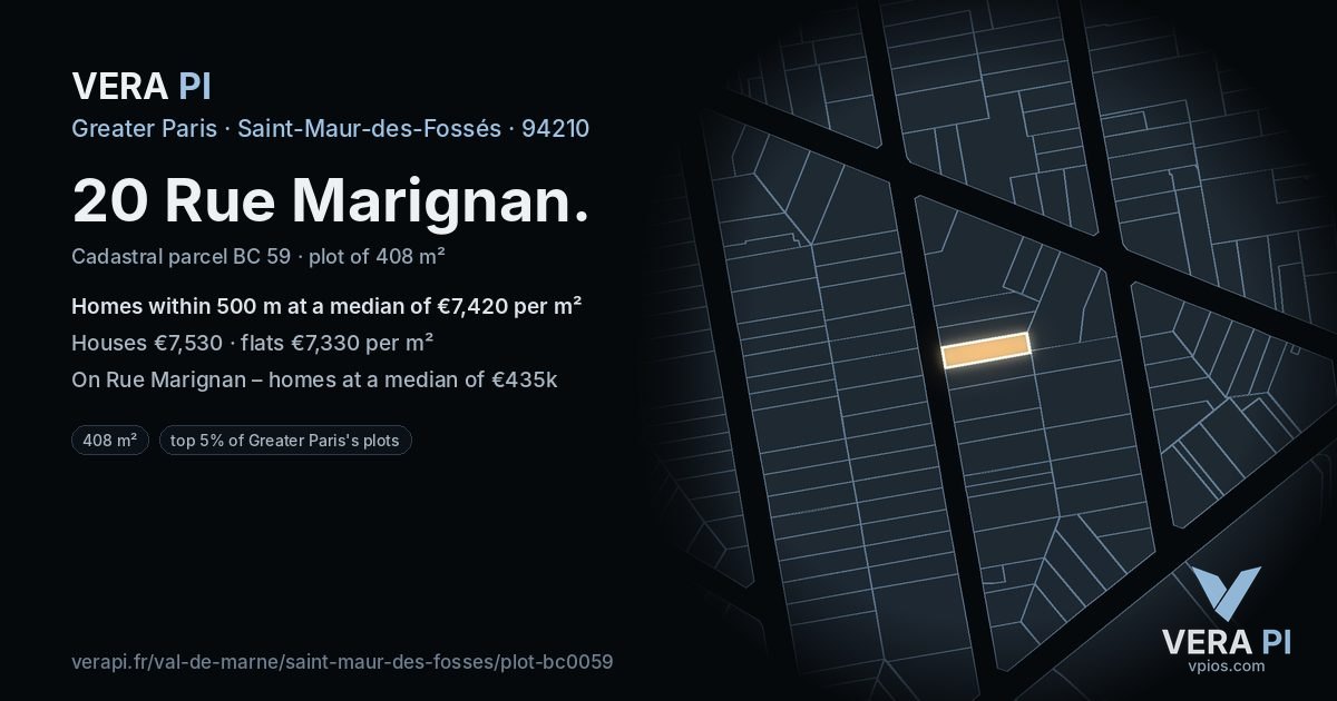20 Rue Marignan, Saint-Maur-des-Fossés at night – the plot lit, the parcels around coloured by the prices near them
