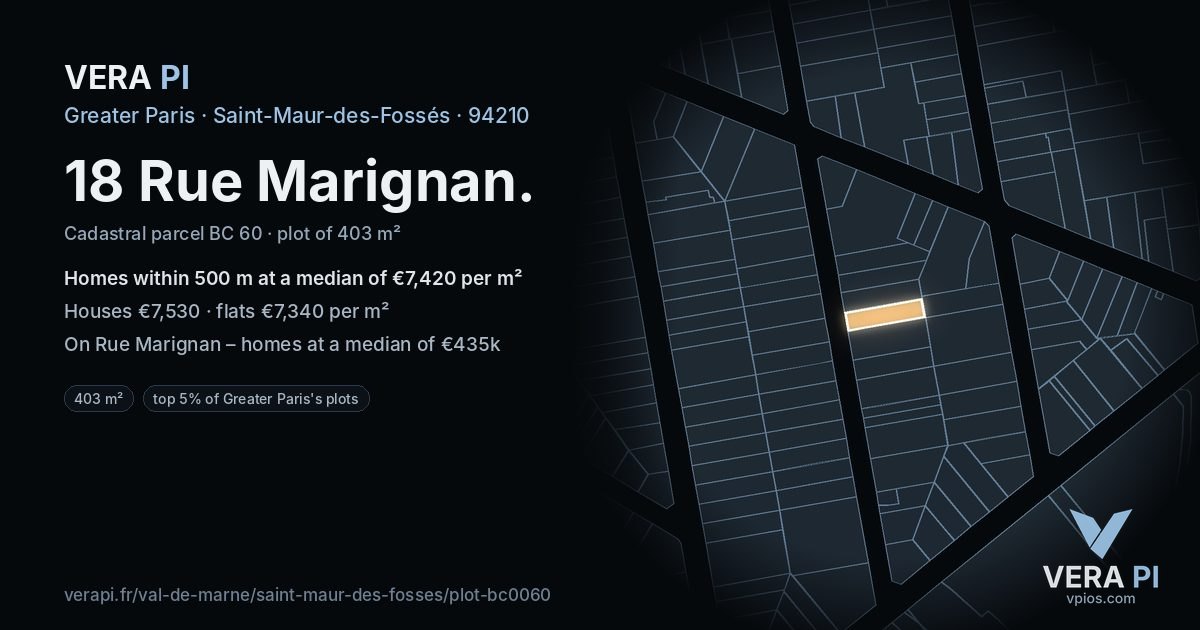 18 Rue Marignan, Saint-Maur-des-Fossés at night – the plot lit, the parcels around coloured by the prices near them
