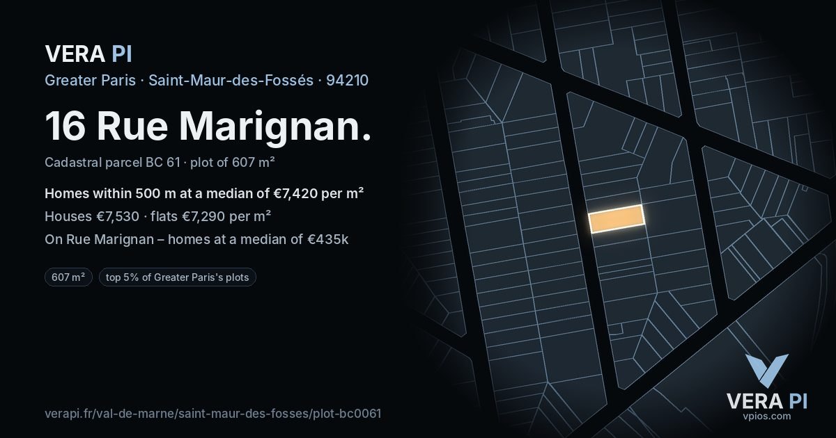 16 Rue Marignan, Saint-Maur-des-Fossés at night – the plot lit, the parcels around coloured by the prices near them