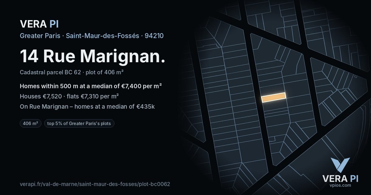 14 Rue Marignan, Saint-Maur-des-Fossés at night – the plot lit, the parcels around coloured by the prices near them