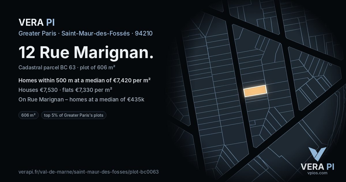 12 Rue Marignan, Saint-Maur-des-Fossés at night – the plot lit, the parcels around coloured by the prices near them