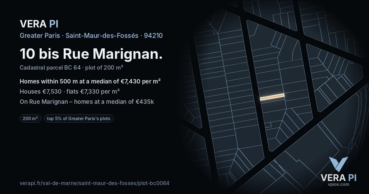10 bis Rue Marignan, Saint-Maur-des-Fossés at night – the plot lit, the parcels around coloured by the prices near them