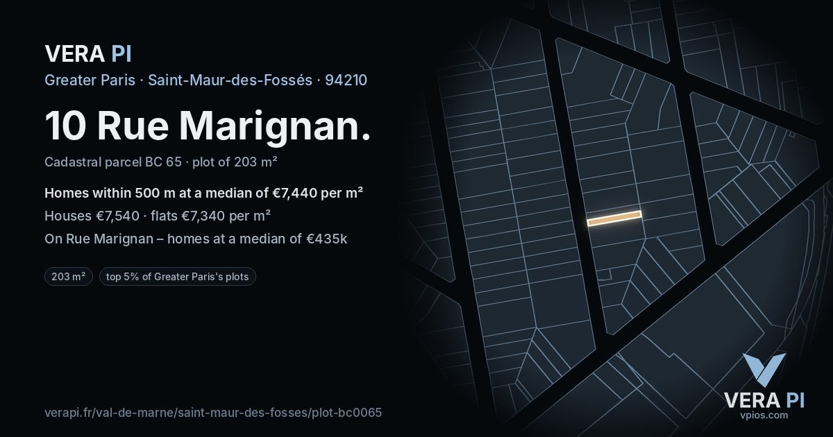 10 Rue Marignan, Saint-Maur-des-Fossés at night – the plot lit, the parcels around coloured by the prices near them