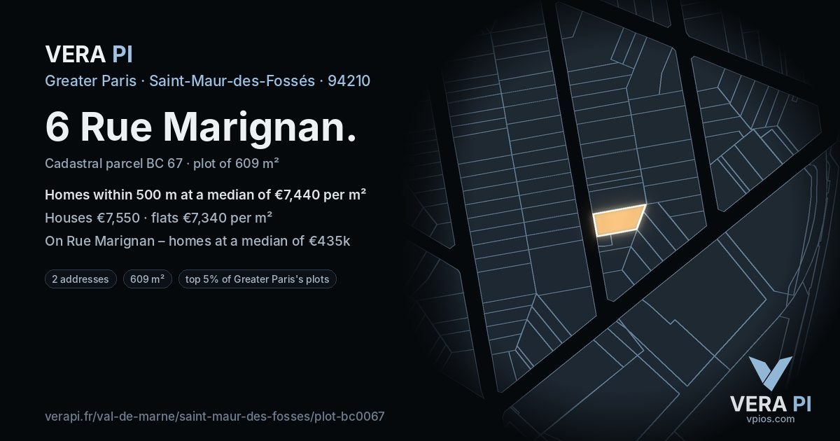 6 Rue Marignan, Saint-Maur-des-Fossés at night – the plot lit, the parcels around coloured by the prices near them