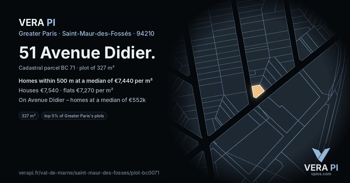 51 Avenue Didier, Saint-Maur-des-Fossés at night – the plot lit, the parcels around coloured by the prices near them