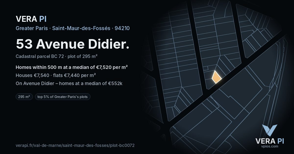 53 Avenue Didier, Saint-Maur-des-Fossés at night – the plot lit, the parcels around coloured by the prices near them