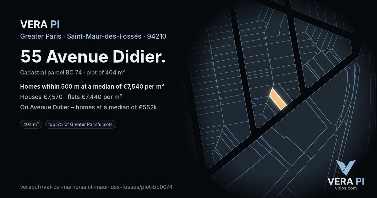 55 Avenue Didier, Saint-Maur-des-Fossés at night – the plot lit, the parcels around coloured by the prices near them