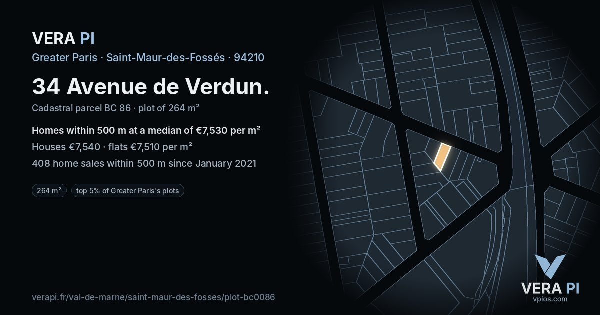 34 Avenue de Verdun, Saint-Maur-des-Fossés at night – the plot lit, the parcels around coloured by the prices near them