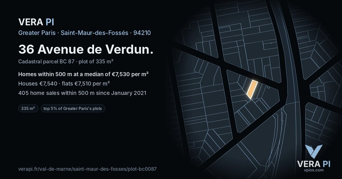 36 Avenue de Verdun, Saint-Maur-des-Fossés at night – the plot lit, the parcels around coloured by the prices near them
