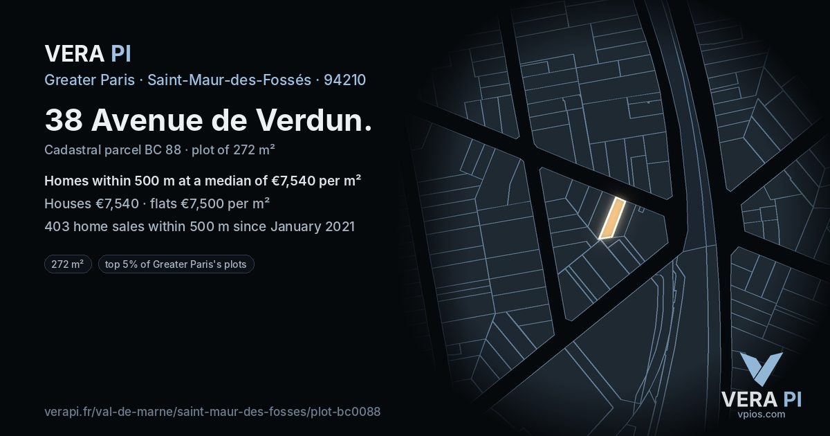 38 Avenue de Verdun, Saint-Maur-des-Fossés at night – the plot lit, the parcels around coloured by the prices near them