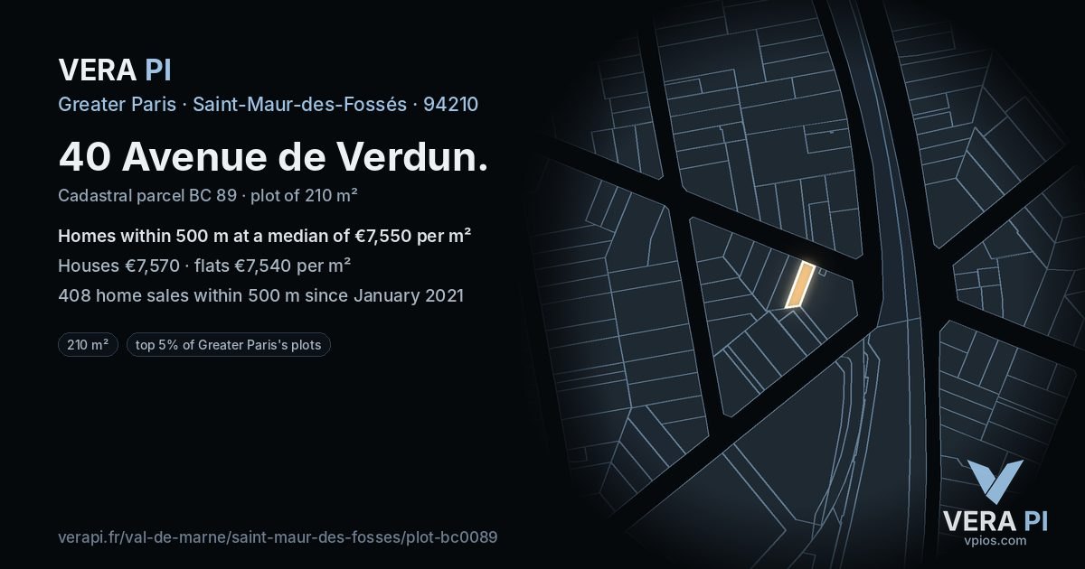 40 Avenue de Verdun, Saint-Maur-des-Fossés at night – the plot lit, the parcels around coloured by the prices near them