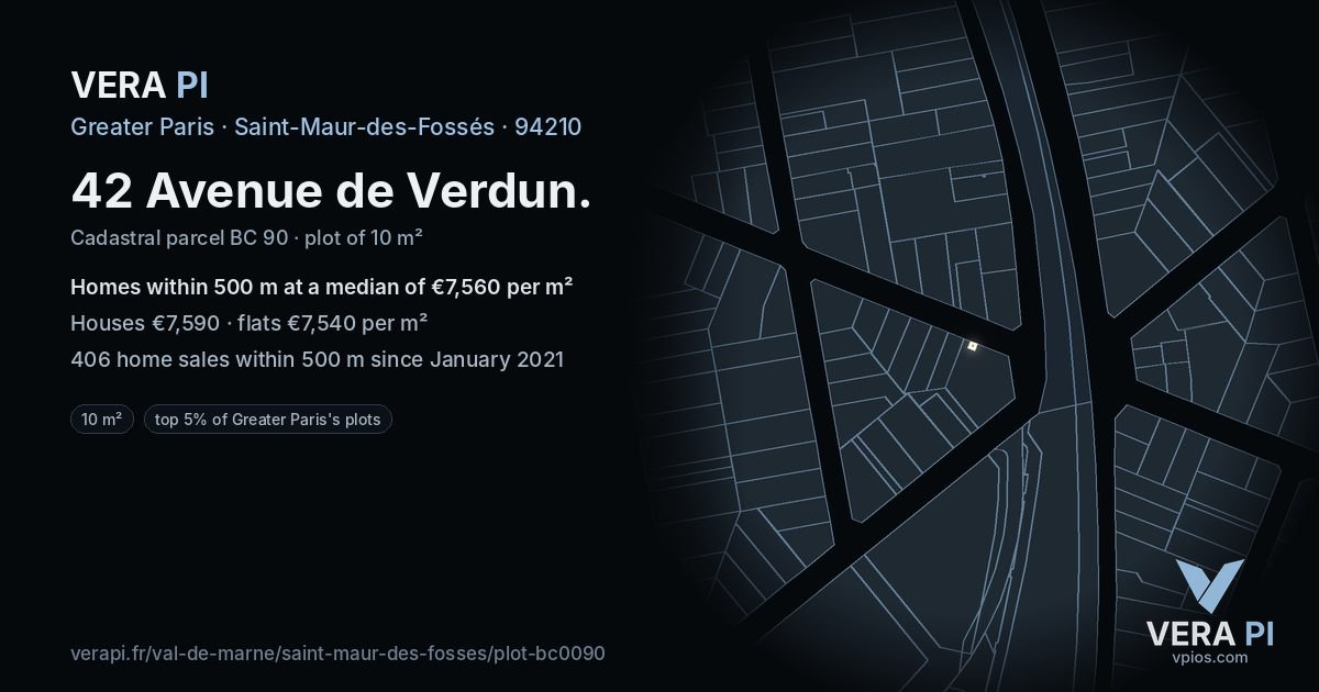 42 Avenue de Verdun, Saint-Maur-des-Fossés at night – the plot lit, the parcels around coloured by the prices near them