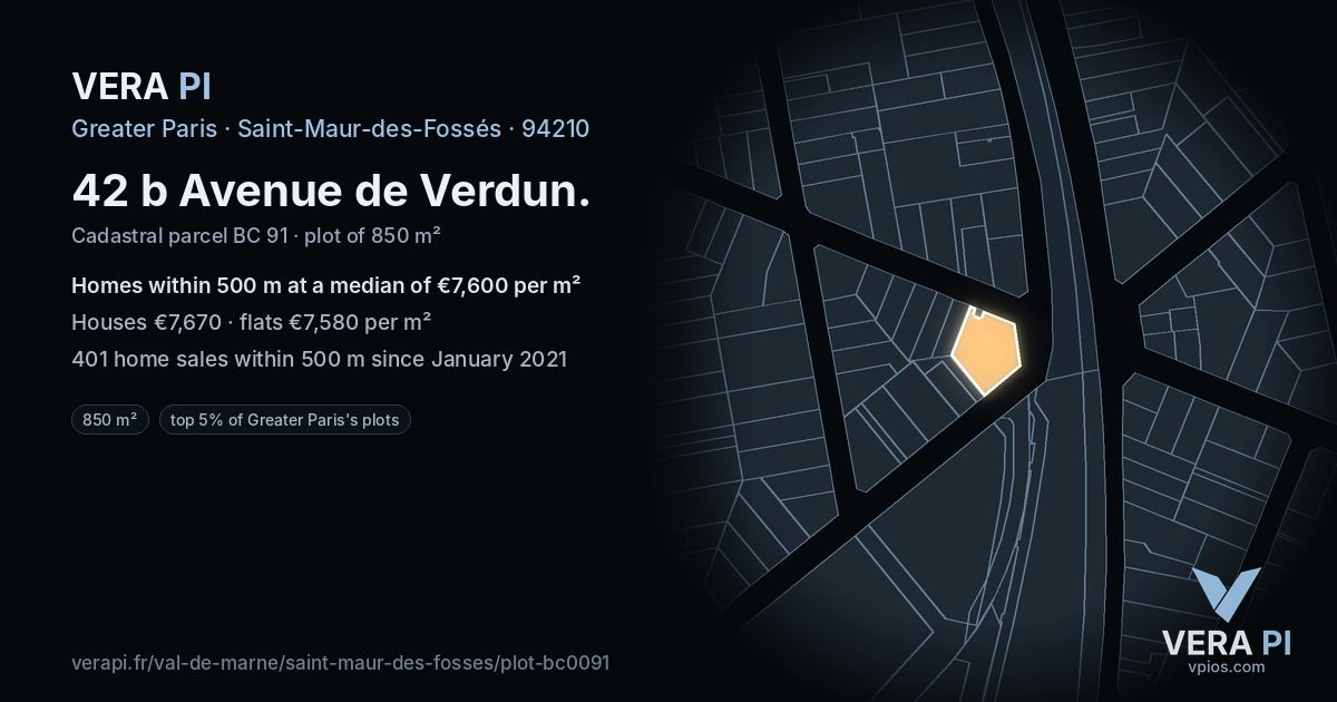 42 b Avenue de Verdun, Saint-Maur-des-Fossés at night – the plot lit, the parcels around coloured by the prices near them
