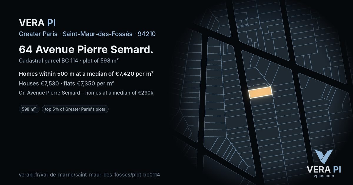 64 Avenue Pierre Semard, Saint-Maur-des-Fossés at night – the plot lit, the parcels around coloured by the prices near them