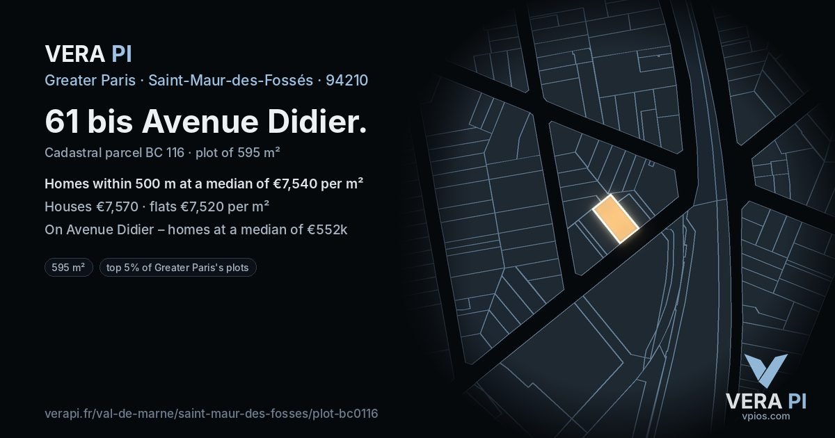 61 bis Avenue Didier, Saint-Maur-des-Fossés at night – the plot lit, the parcels around coloured by the prices near them
