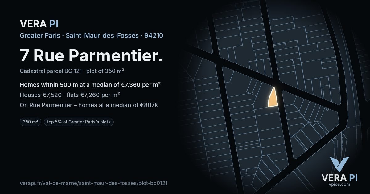 7 Rue Parmentier, Saint-Maur-des-Fossés at night – the plot lit, the parcels around coloured by the prices near them