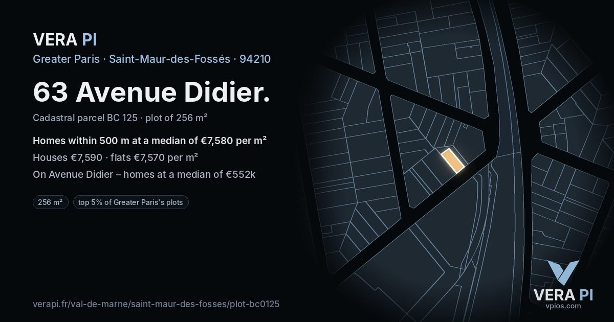 63 Avenue Didier, Saint-Maur-des-Fossés at night – the plot lit, the parcels around coloured by the prices near them