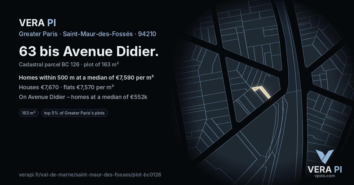 63 bis Avenue Didier, Saint-Maur-des-Fossés at night – the plot lit, the parcels around coloured by the prices near them