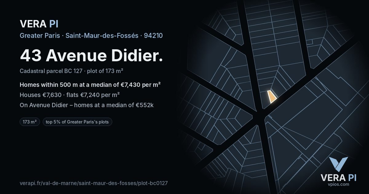 43 Avenue Didier, Saint-Maur-des-Fossés at night – the plot lit, the parcels around coloured by the prices near them