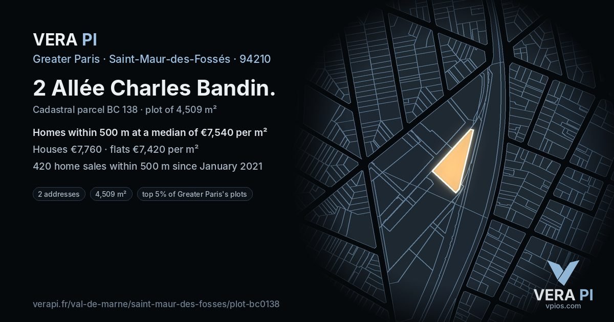 2 Allée Charles Bandin, Saint-Maur-des-Fossés at night – the plot lit, the parcels around coloured by the prices near them