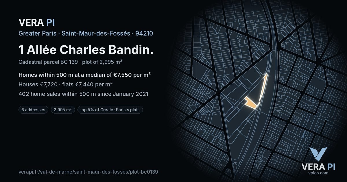1 Allée Charles Bandin, Saint-Maur-des-Fossés at night – the plot lit, the parcels around coloured by the prices near them