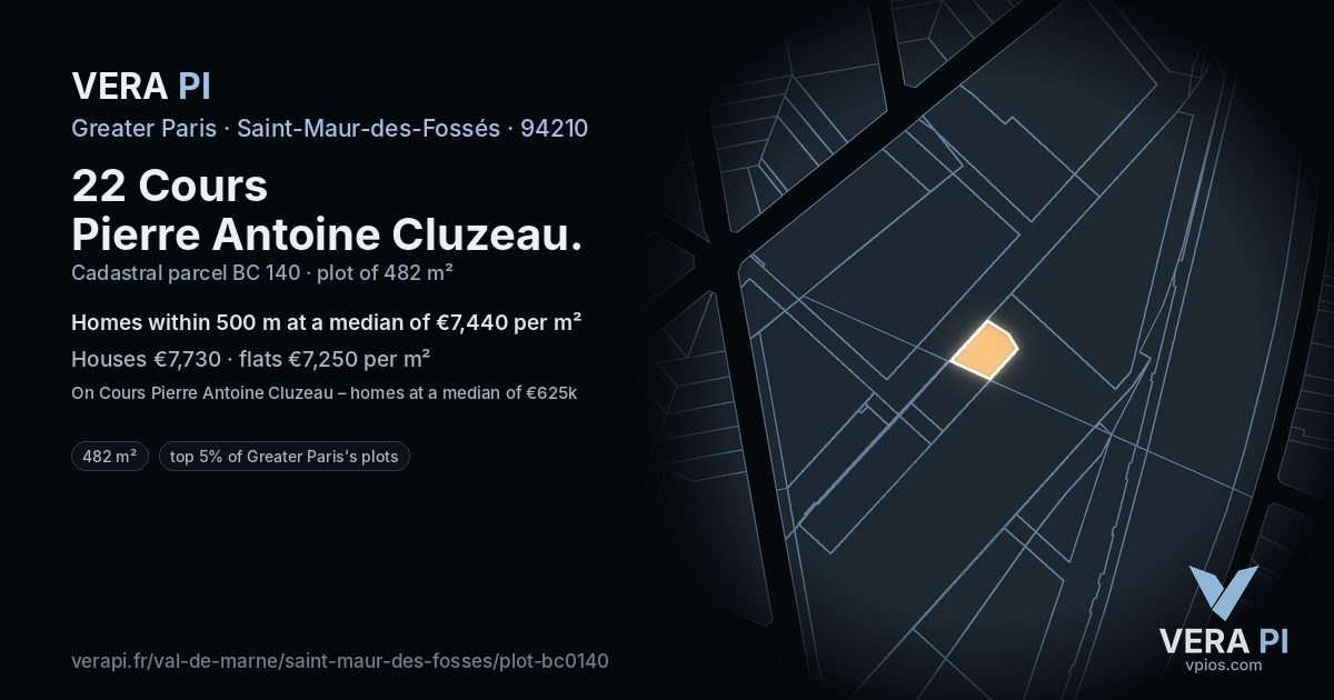 22 Cours Pierre Antoine Cluzeau, Saint-Maur-des-Fossés at night – the plot lit, the parcels around coloured by the prices near them