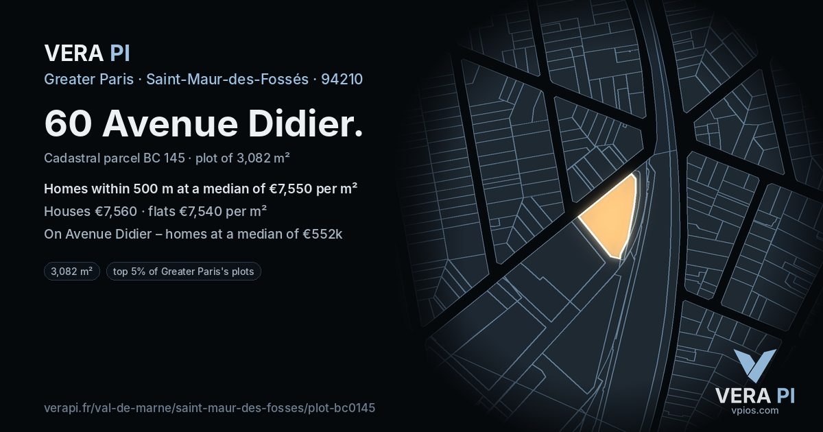 60 Avenue Didier, Saint-Maur-des-Fossés at night – the plot lit, the parcels around coloured by the prices near them