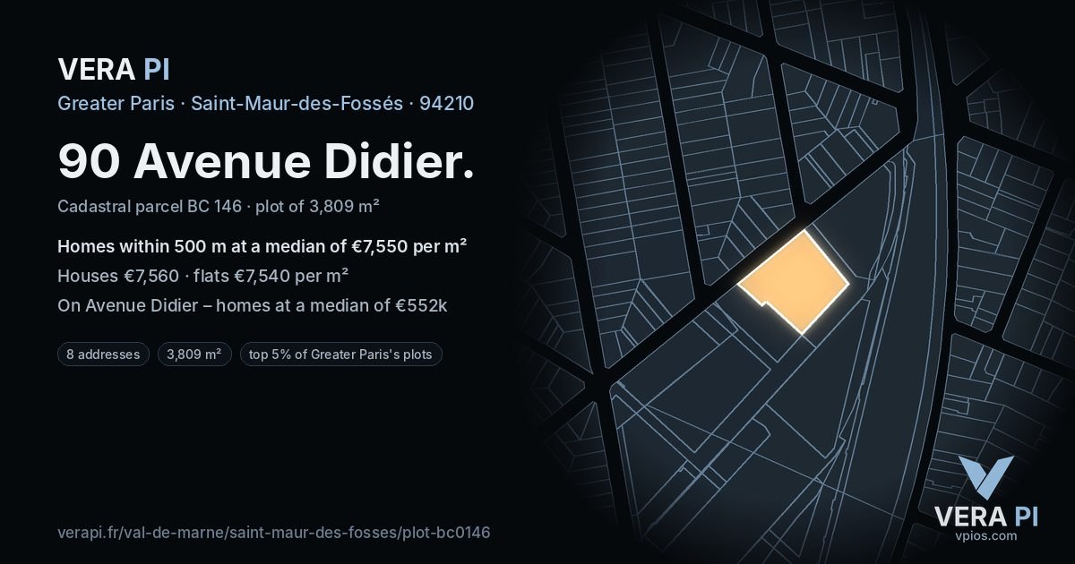 90 Avenue Didier, Saint-Maur-des-Fossés at night – the plot lit, the parcels around coloured by the prices near them