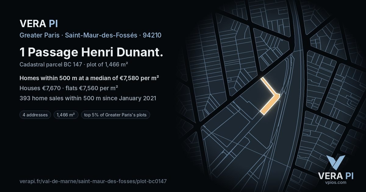 1 Passage Henri Dunant, Saint-Maur-des-Fossés at night – the plot lit, the parcels around coloured by the prices near them