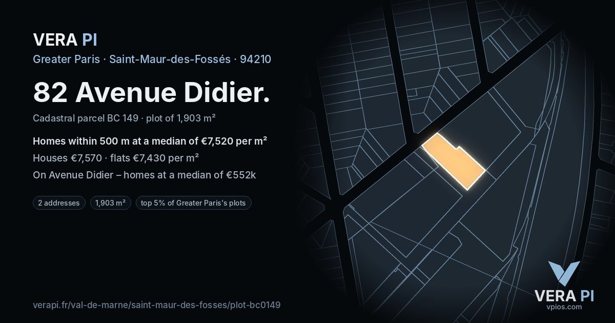 82 Avenue Didier, Saint-Maur-des-Fossés at night – the plot lit, the parcels around coloured by the prices near them