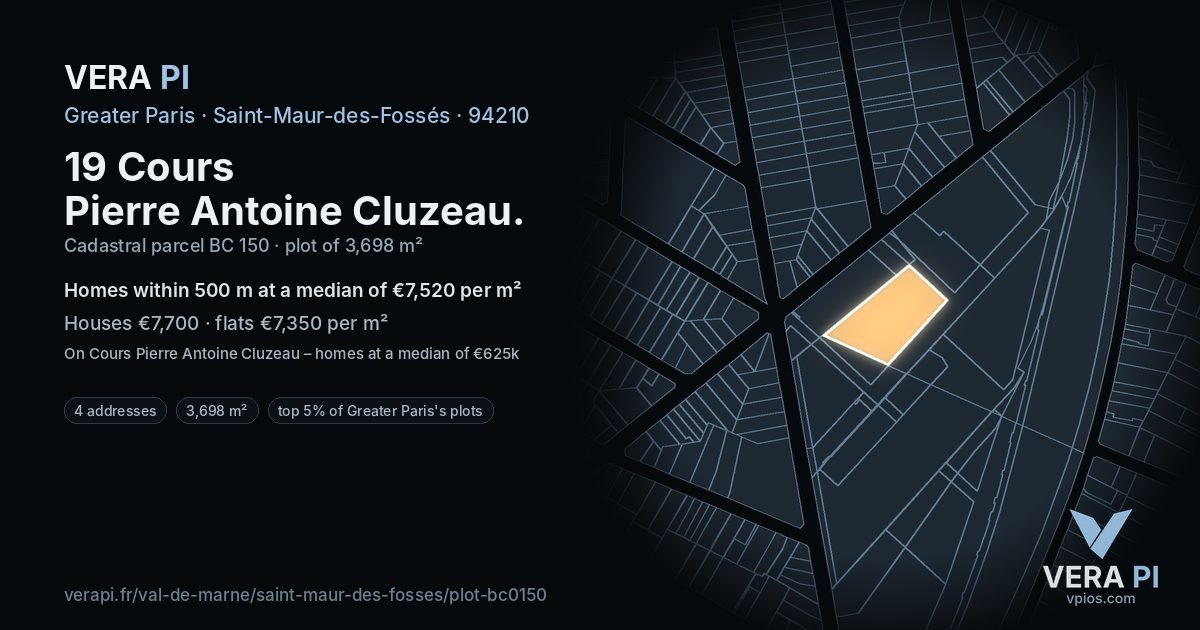 19 Cours Pierre Antoine Cluzeau, Saint-Maur-des-Fossés at night – the plot lit, the parcels around coloured by the prices near them